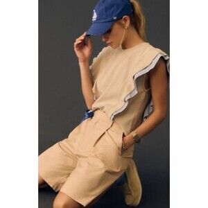 Anthropologie Top Women Blue Sleeveless Menswear Popover Cotton Vacay Small